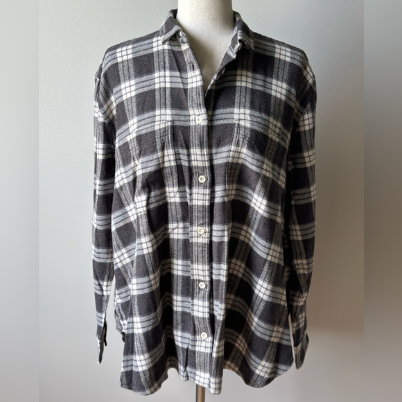 NWT | Madewell | Oversized Ex-Boyfriend Swing Shirt | Gray & Off-White | Large - Picture 2 of 12